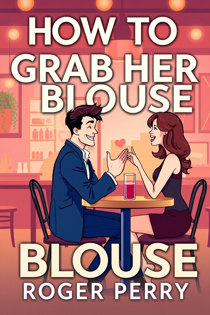 A book cover for 'How to Grab Her Blouse' by Roger Perry, featuring a stylish illustration of a romantic scene