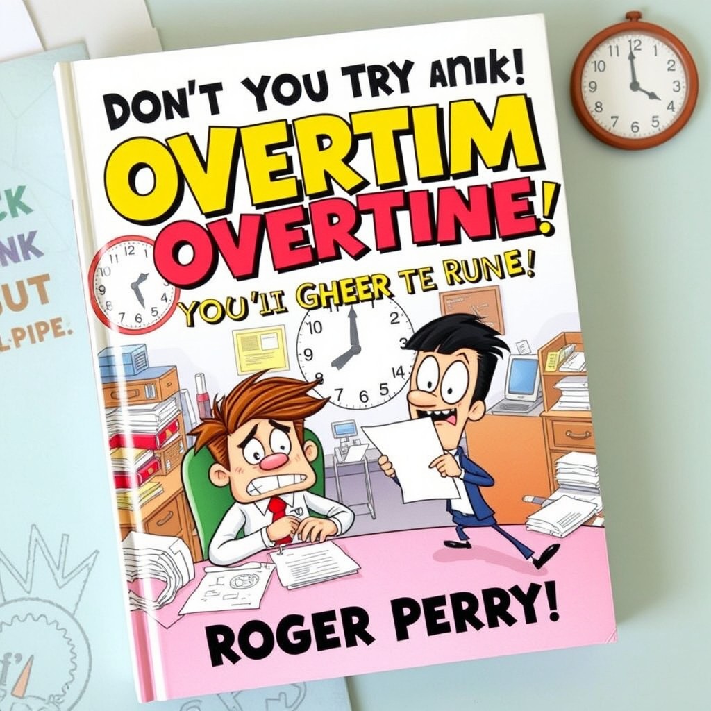 A book cover for 'Don't You Try and Take My Overtime, You Greedy Little Runt!' by Roger Perry, featuring a lively and whimsical design