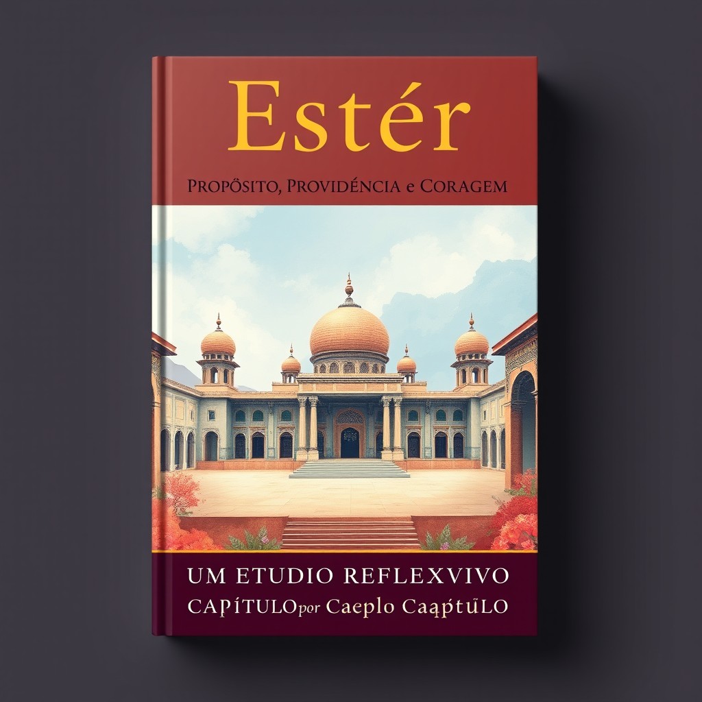 A visually striking book cover for a biblical content theme, featuring the title "Ester: Propósito, Providência e Coragem" prominently at the top in elegant, serif typography