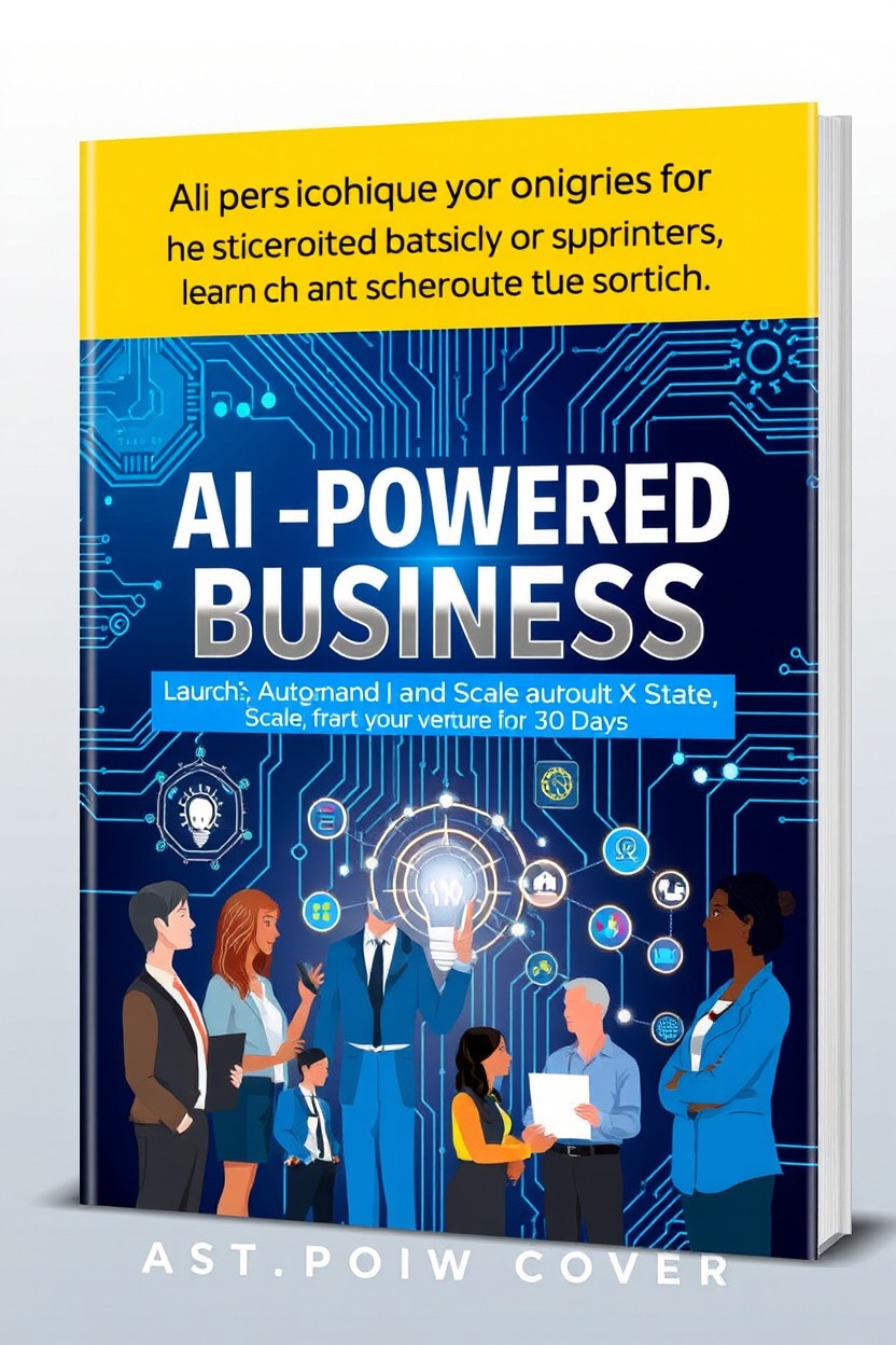 A visually engaging book cover design for "AI-Powered Business: Launch, Automate, and Scale Your Venture in 30 Days"