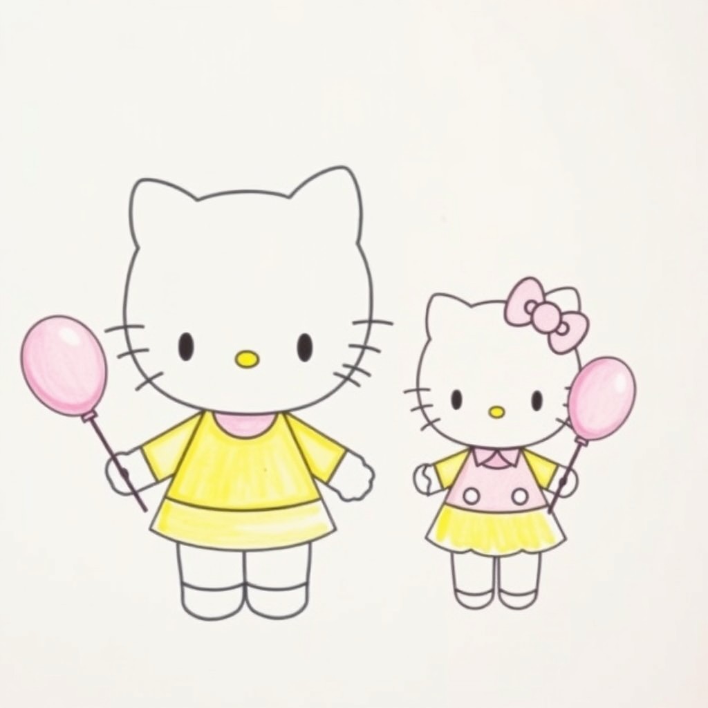 A drawing featuring two Hello Kitty characters