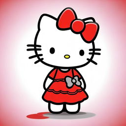 An adorable digital art image of Hello Kitty, her iconic bow and dress are in vivid red, contrasting with her body which is black