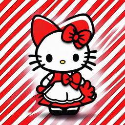 An adorable digital art image of Hello Kitty, her iconic bow and dress are in vivid red, contrasting with her body which is black