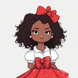 A highest-quality digital art image of Hello Kitty, reimagined with dark skin, curly hair, and long fancy nails