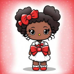 A highest-quality digital art image of Hello Kitty, reimagined with dark skin, curly hair, and long fancy nails