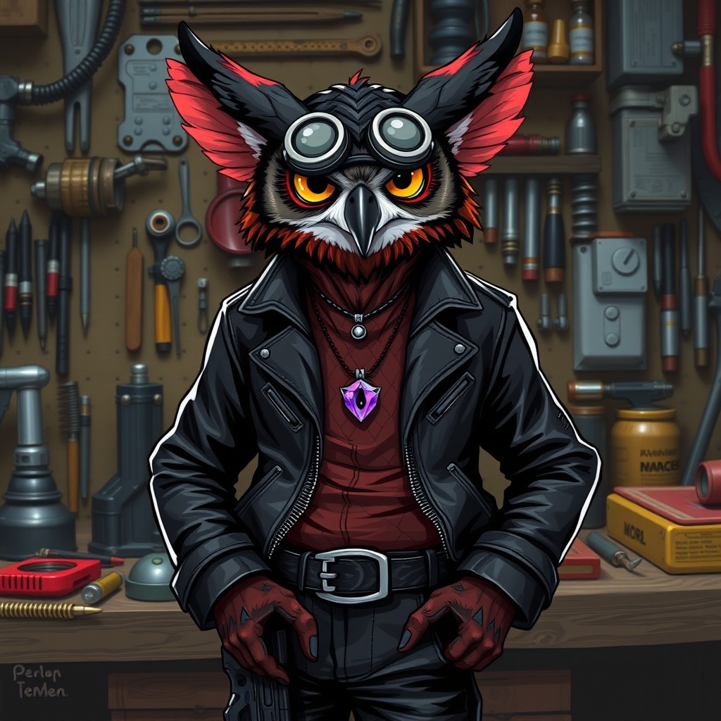 An Owlin artificer, black and red in color