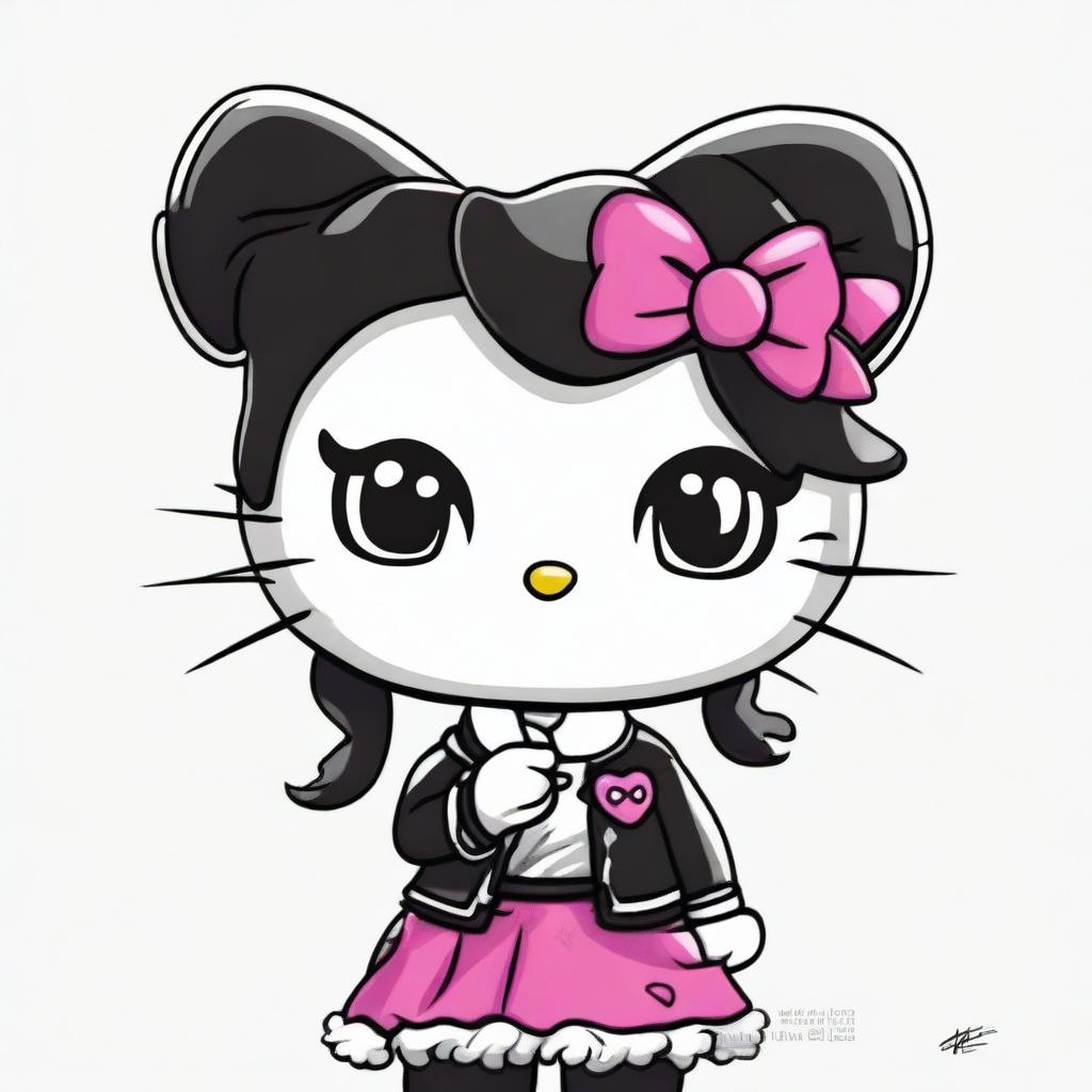 This is a high-definition digital art image showcasing a unique interpretation of Hello Kitty