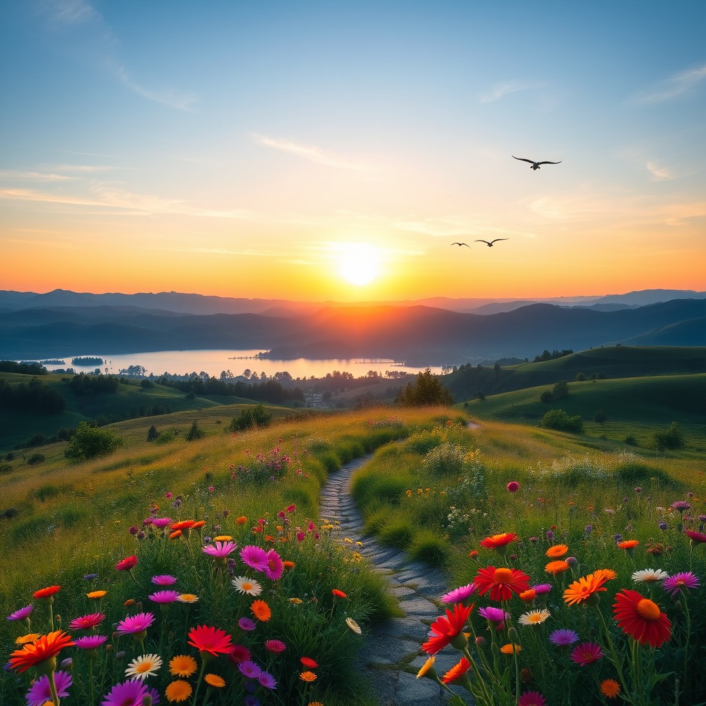 A visually striking website cover image featuring a serene nature scene at sunrise