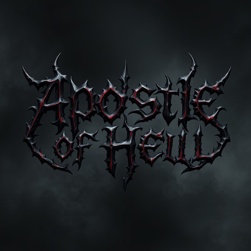 A logo design featuring the words 'Apostle of Hell' in a style inspired by Darkthrone, known for their black metal aesthetics