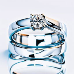 A high-quality digital image of an elegant engagement ring, with an emphasis on a wider band