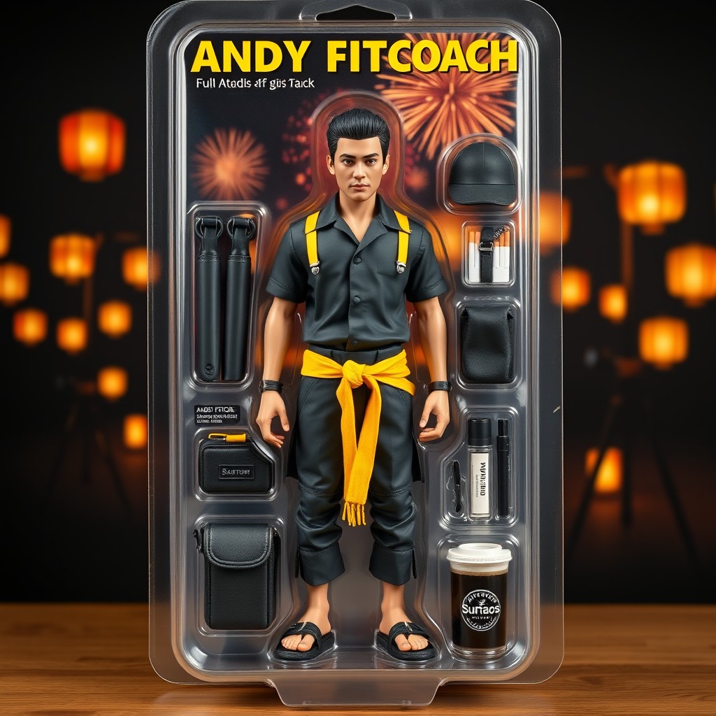 A full action figure of an Indonesian man displayed from the front, positioned centrally inside his blister packaging