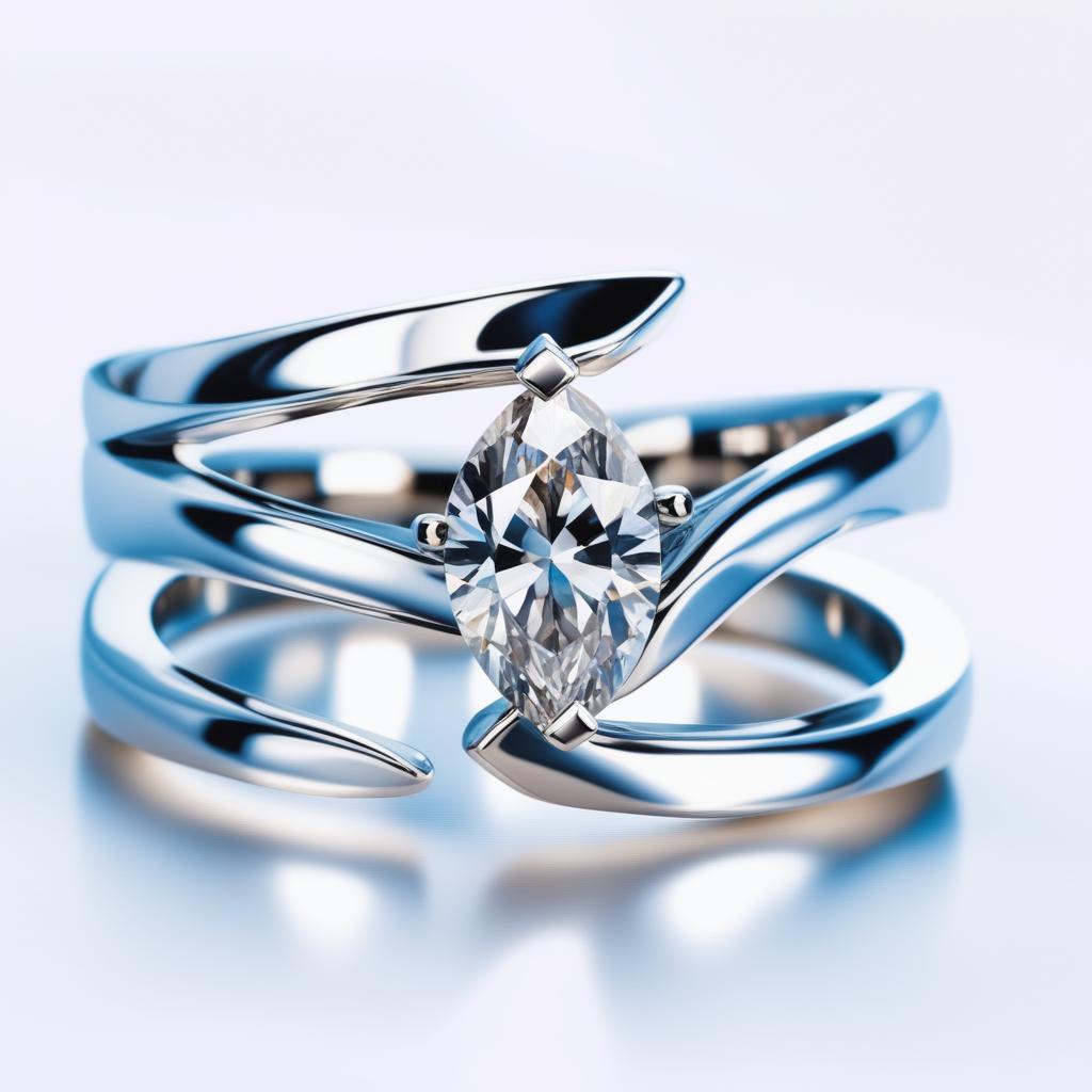 A high-quality digital image of an elegant engagement ring, featuring a brilliant round diamond and a marquise diamond set in a lustrous white gold band