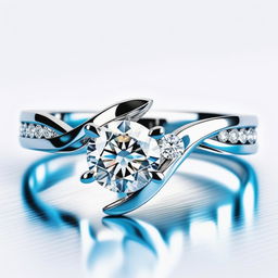 A high-quality digital image of an elegant engagement ring, featuring a brilliant round diamond and a marquise diamond set in a lustrous white gold band