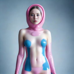 A high-resolution photograph taken with a Nikon Reflex camera, featuring a young woman styled as a modern interpretation of a Matryoshka doll