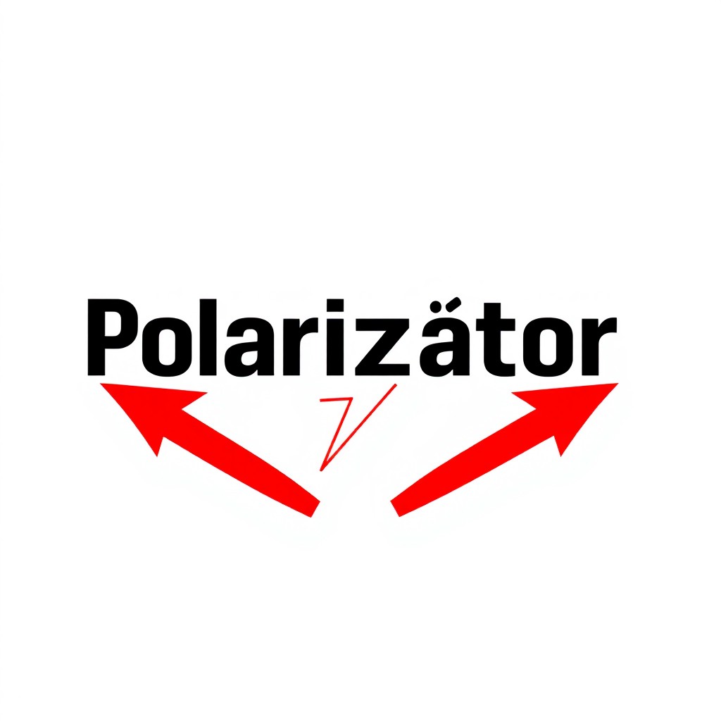 A modern, minimalist logo design for a bold and dynamic news channel named 'Polarizátor'