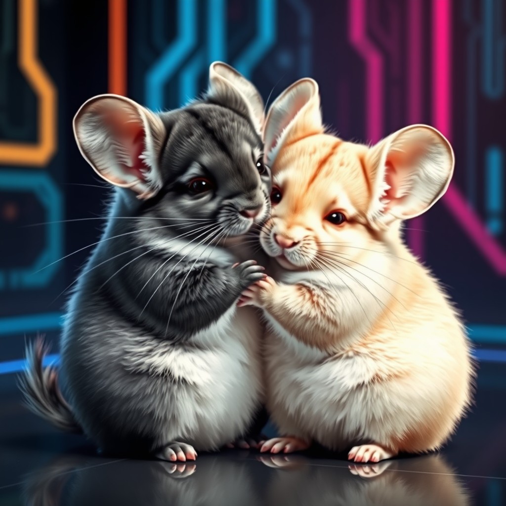 Two adorable chinchillas hugging each other in a heartwarming embrace