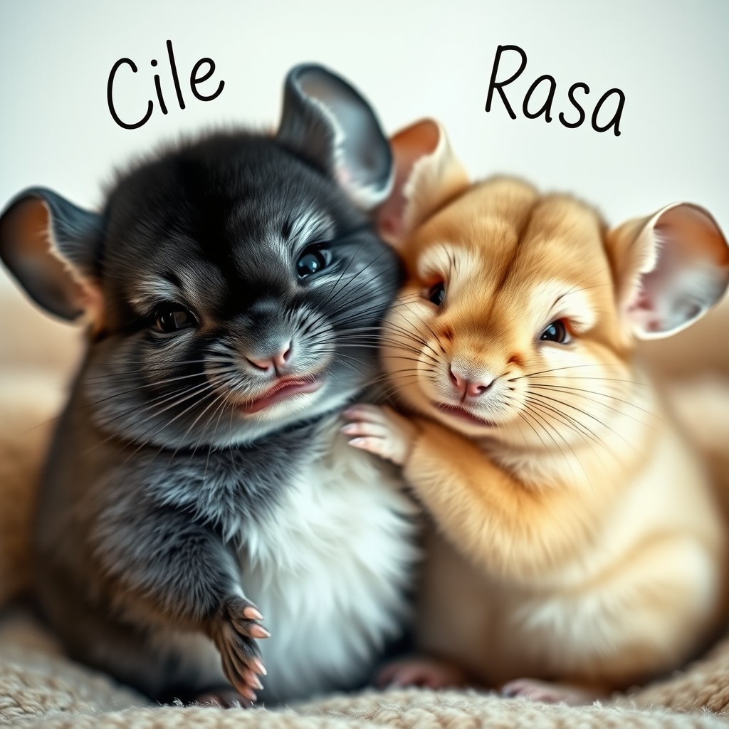 A heartwarming scene featuring two adorable chinchillas hugging snugly