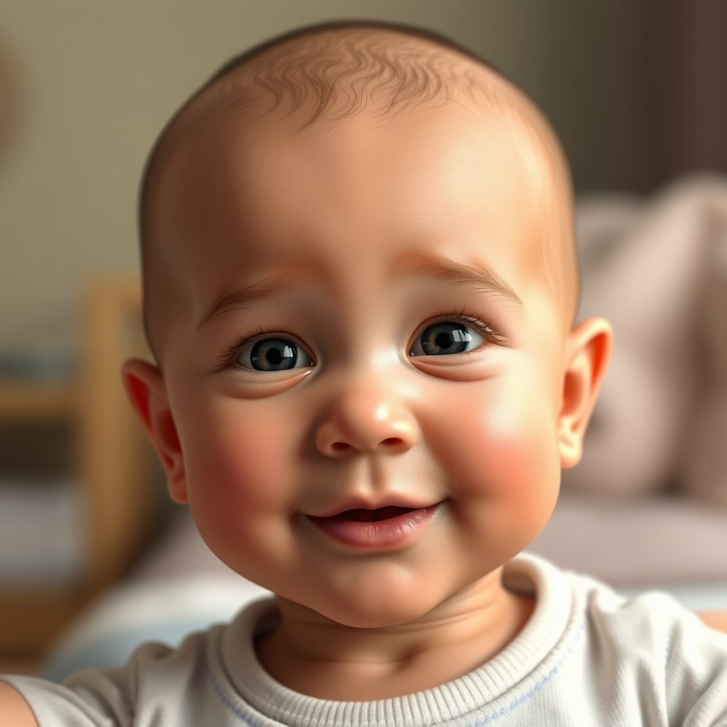 A highly realistic digital rendering of a baby that combines the unique features of two human faces, resulting in a harmonious and adorable infant