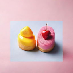 Two pieces of sweet food in unique and striking shapes