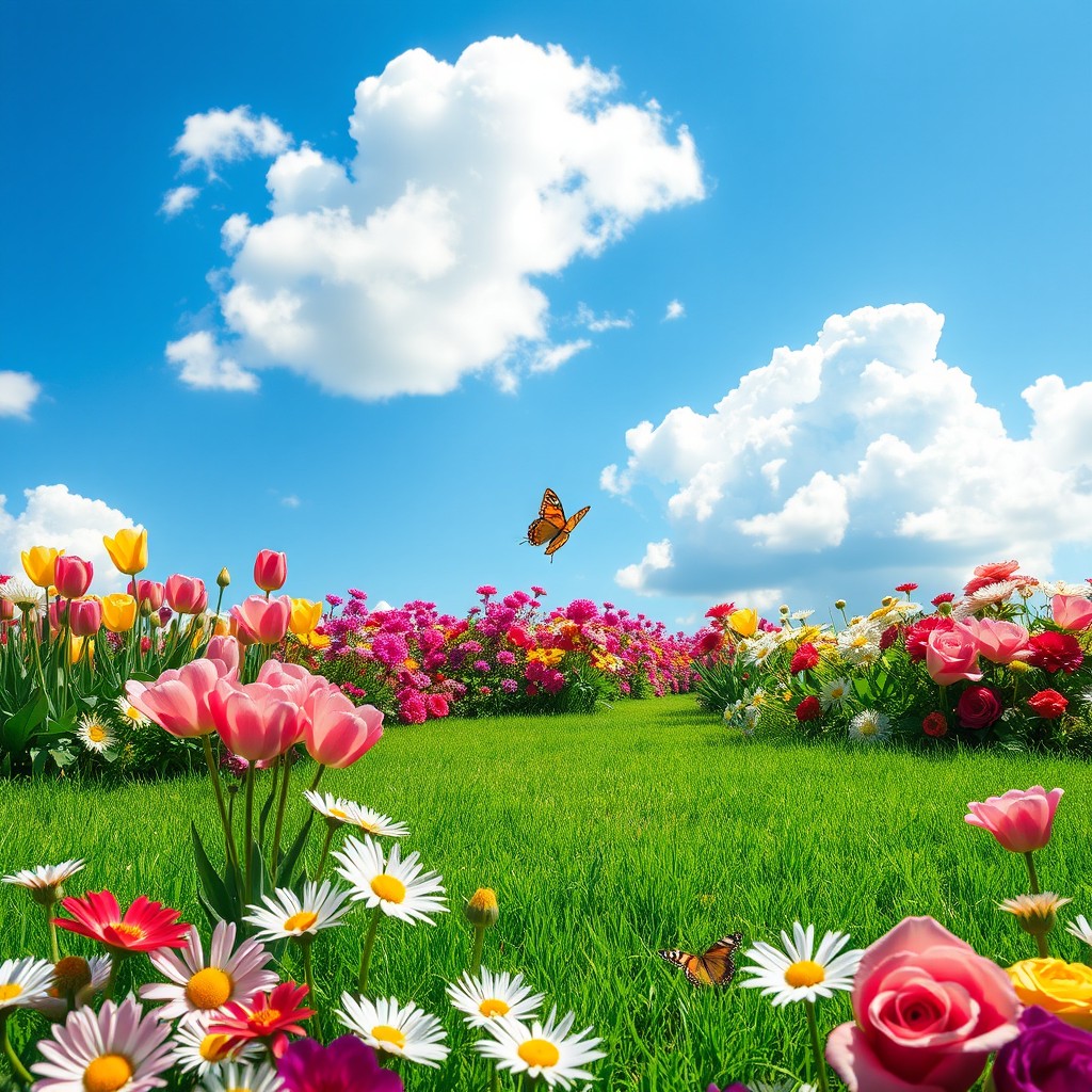 Explore a Serene Vibrant Landscape with Colorful Blooms