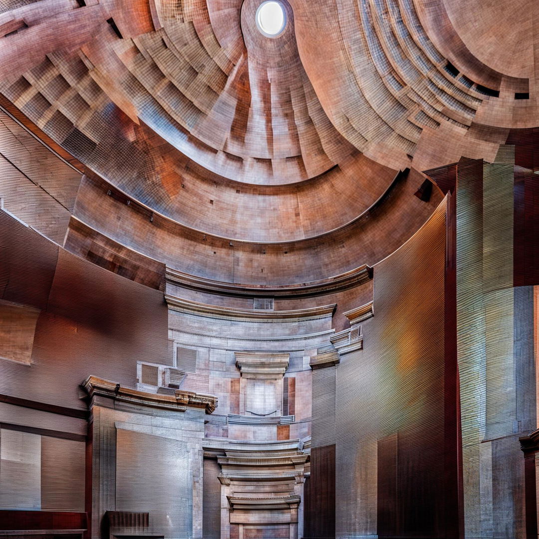 A high-resolution photograph of the Pantheon in Rome, enhanced with a modern, geometric addition by architect Daniel Libeskind