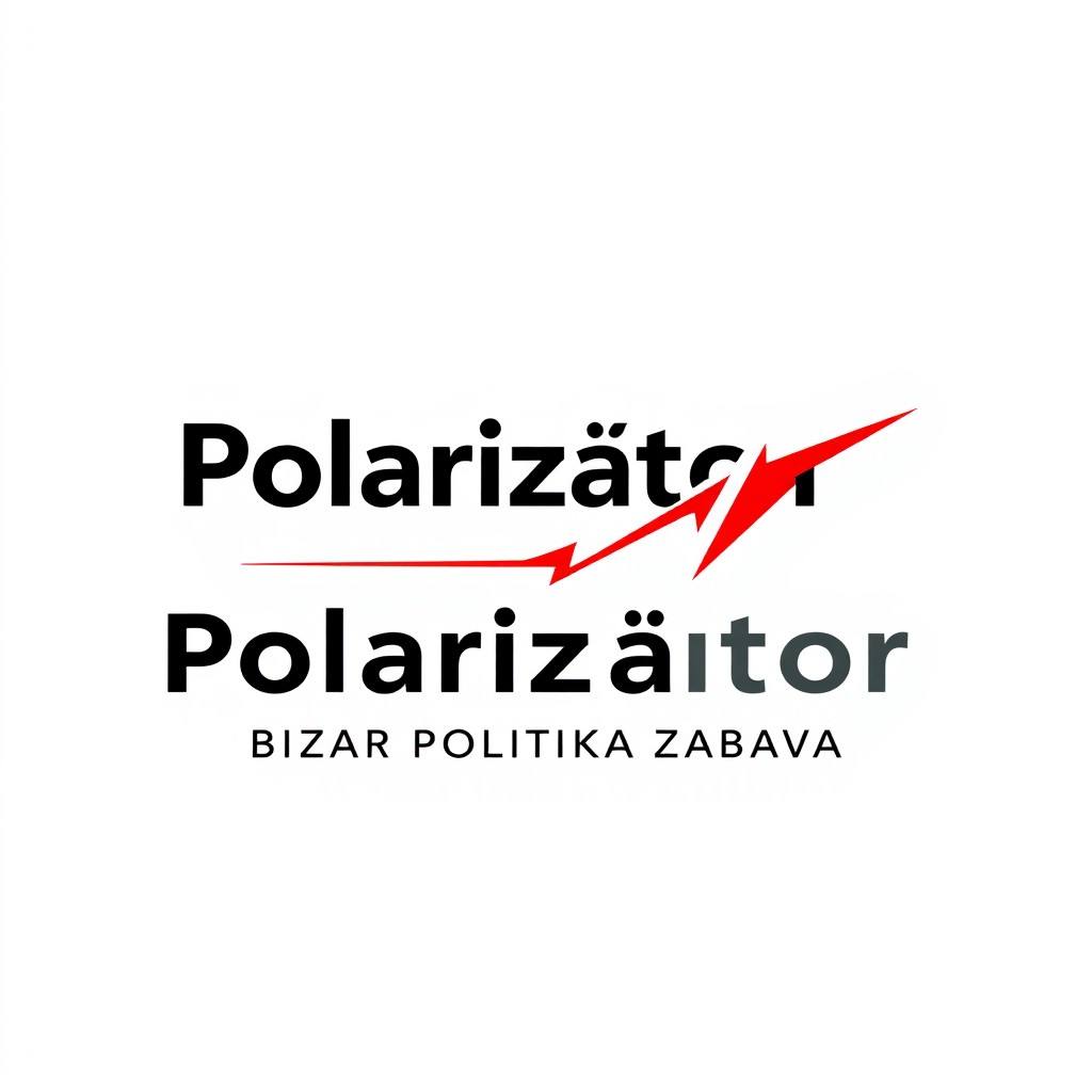 A modern, minimalist logo design for a bold and dynamic news channel named 'Polarizátor'