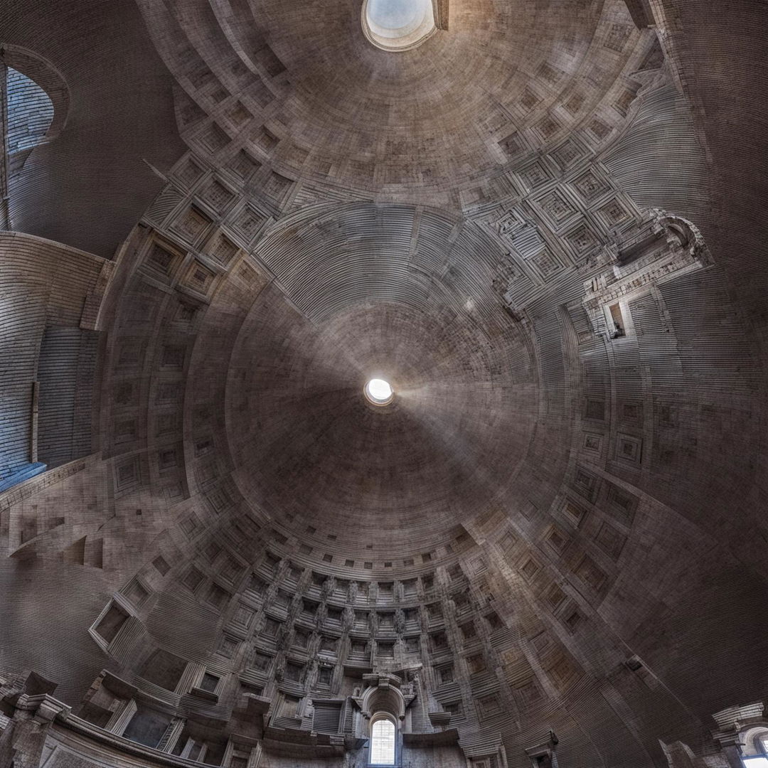 An architectural photograph of the Pantheon, emphasizing its grandeur and enormity