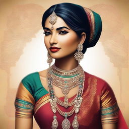 A digital art image of a young Indian woman