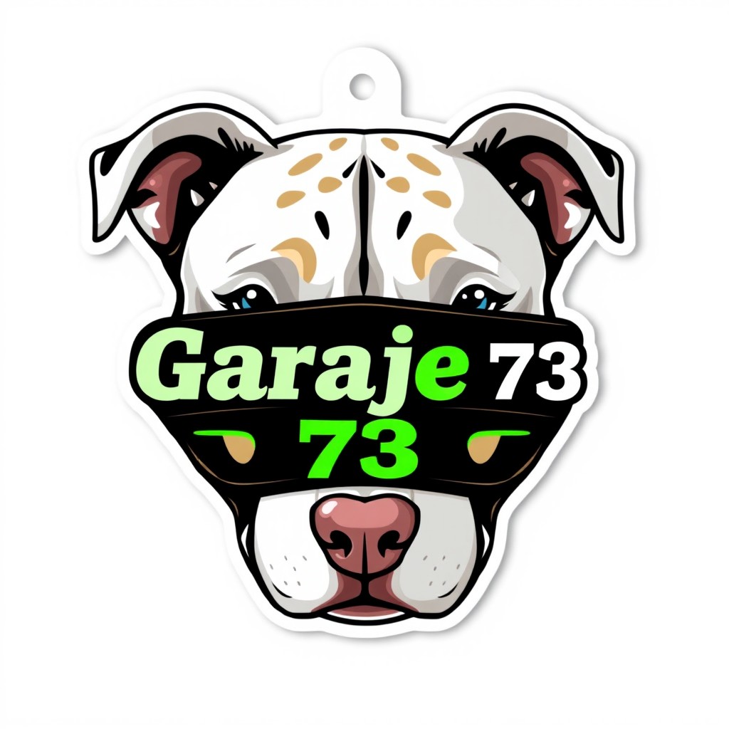 A striking image featuring the face of a white pitbull with light brown spots arranged in a mask-like pattern