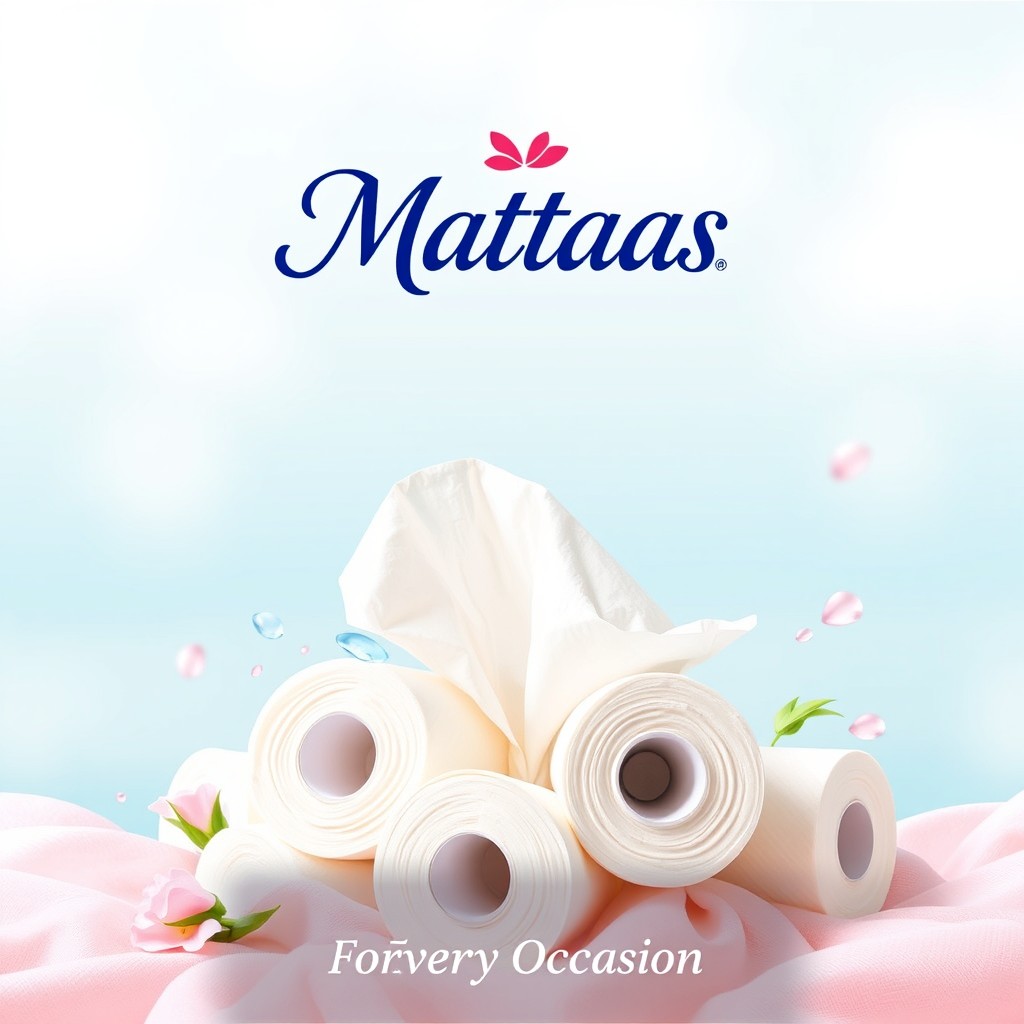 A vibrant and eye-catching promotional poster for a tissue brand named 'Mattaas'