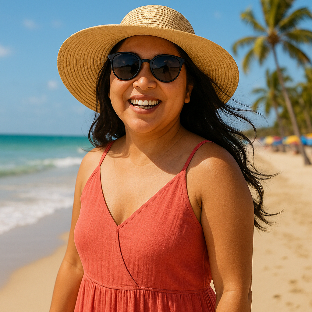 This women make pose on the beach dressed