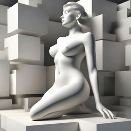 A high-quality 3D digital art piece featuring a complex arrangement of cubes, each positioned under the next