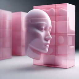 A high-quality 3D digital art piece featuring a series of pink glass cubes, each positioned under the next