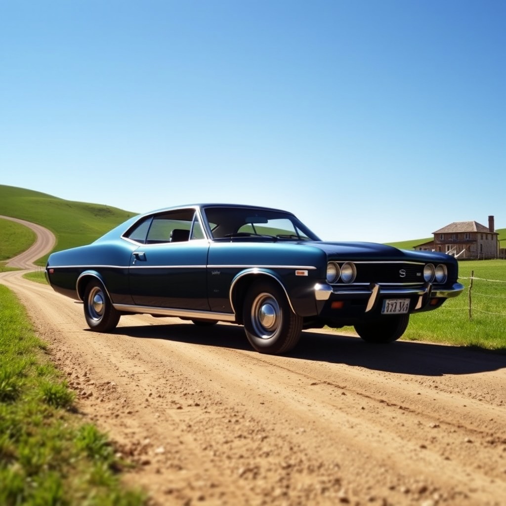 A classic IKA Torino 380, an iconic Argentinian muscle car, showcased in a picturesque rural setting
