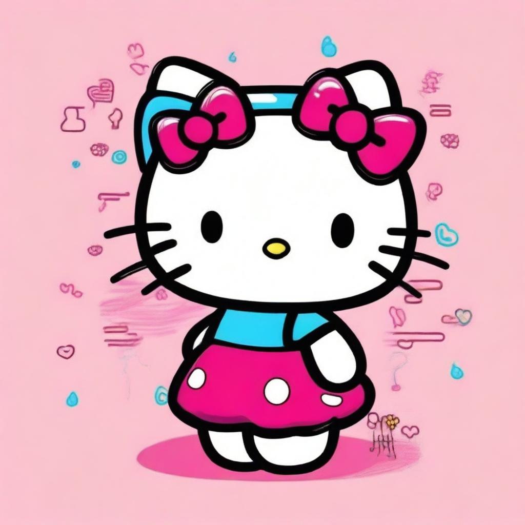 A digital art piece featuring the character Hello Kitty