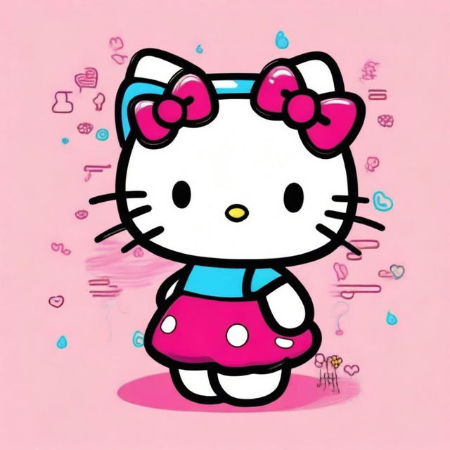 A digital art piece featuring the character Hello Kitty