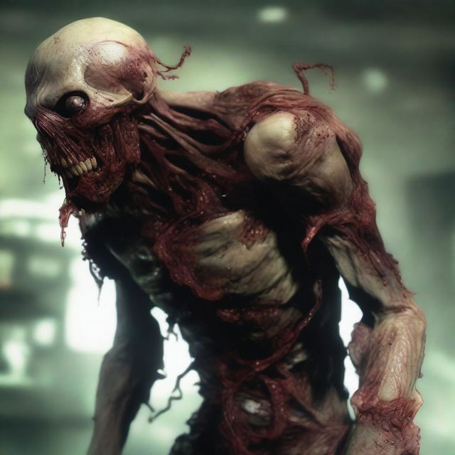 A digital art piece showcasing a zombie whose body is manipulated by a parasite, akin to the Plagas from the Resident Evil series