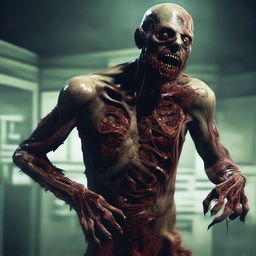 A digital art piece showcasing a zombie whose body is manipulated by a parasite, akin to the Plagas from the Resident Evil series