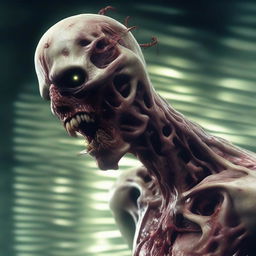 A striking digital art image portraying a zombie controlled by a parasite, reminiscent of the Plagas from the Resident Evil series