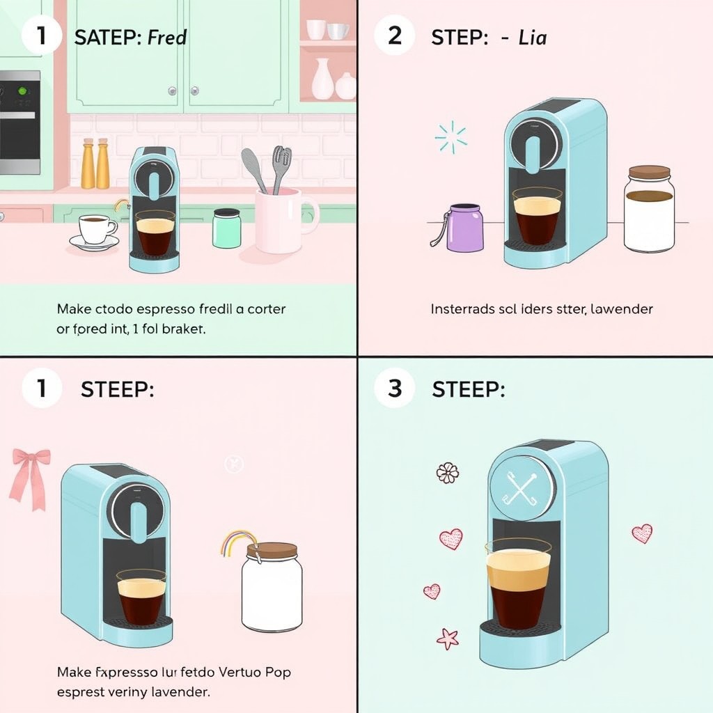 A step-by-step visual guide for making freddo espresso using a light blue Nespresso Vertuo Pop coffee maker