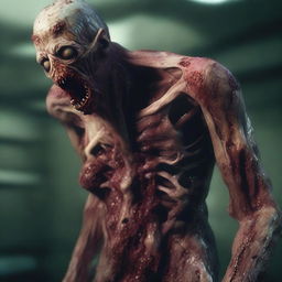 An intricately detailed digital art image depicting a zombie whose body is being manipulated by a parasite, akin to the Plagas from the Resident Evil series