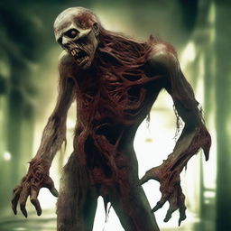 An intricately detailed digital art image depicting a zombie whose body is being manipulated by a parasite, akin to the Plagas from the Resident Evil series