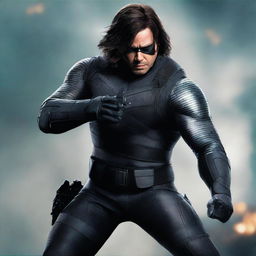 A high-resolution digital art image, featuring the Winter Soldier in action