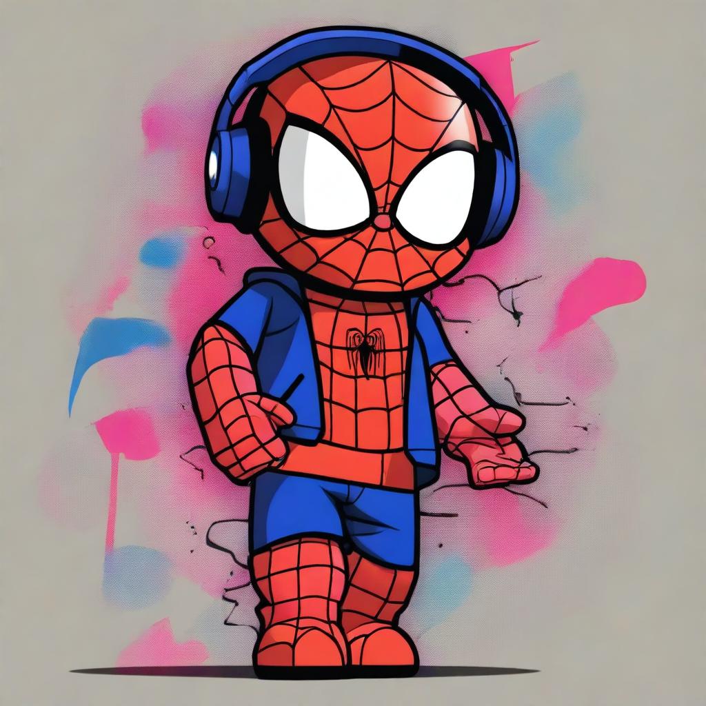 This is a digital art piece featuring a fusion of Spiderman and Hello Kitty