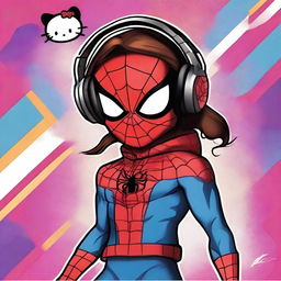 This is a digital art piece featuring a fusion of Spiderman and Hello Kitty