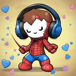 This is a digital art piece featuring a fusion of Spiderman and Hello Kitty