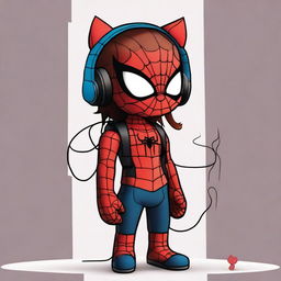 This is a digital art piece featuring a fusion of Spiderman and Hello Kitty