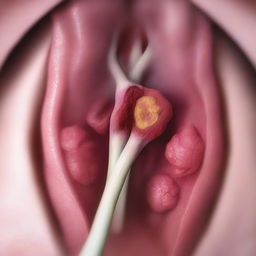 An anatomically accurate, high-quality digital art image of a peritonsillar abscess