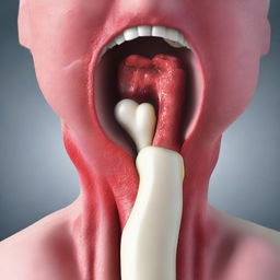 An anatomically accurate, high-quality digital art image of a peritonsillar abscess