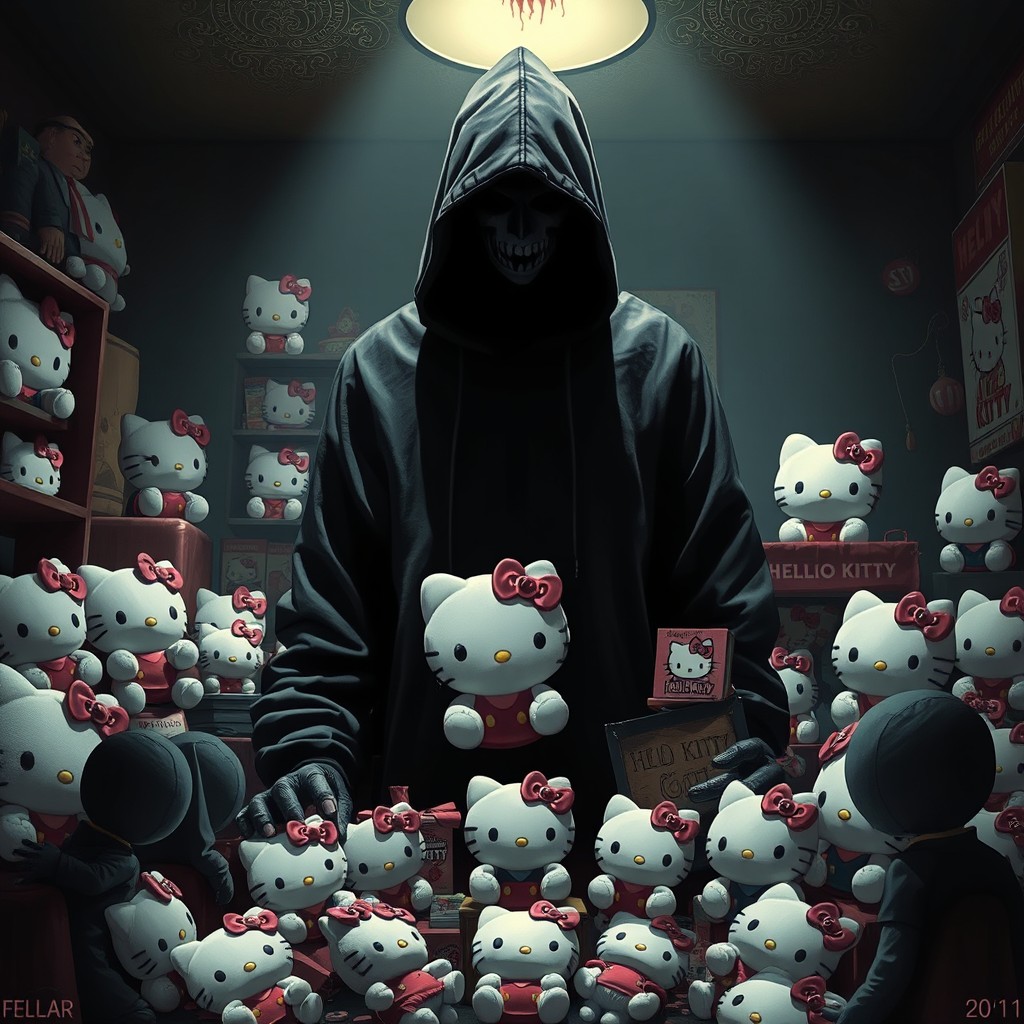 A chilling yet intriguing depiction of a serial killer enthusiastically immersed in a world of Hello Kitty memorabilia